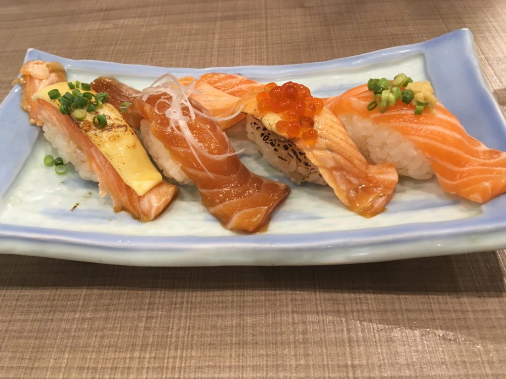Sushi plate at sushi no Midori in Shibuya