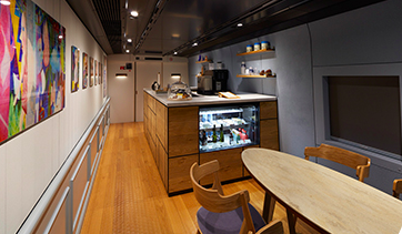 Restaurant inside the Art-themed Shinkansen by Japan Railways