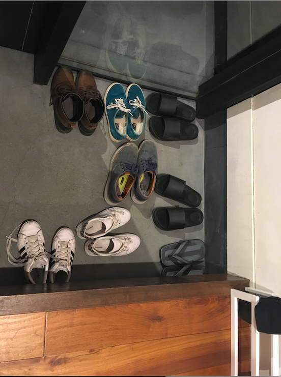 Shoes at the entrance of Zen Vague Hostel