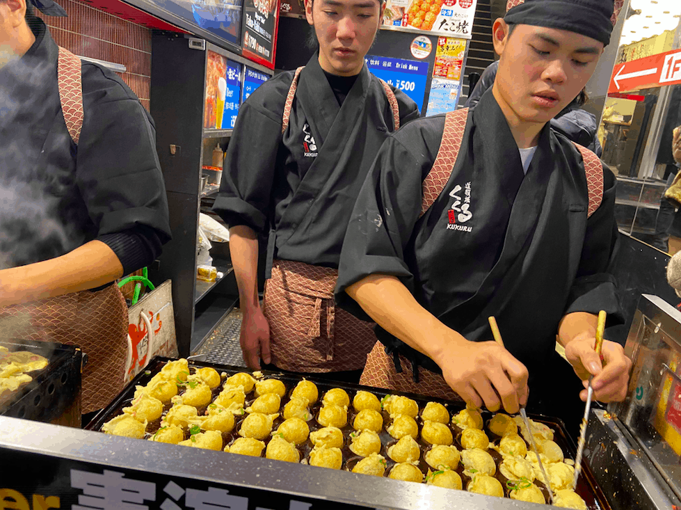 Takoyaki being freshly made in Osaka