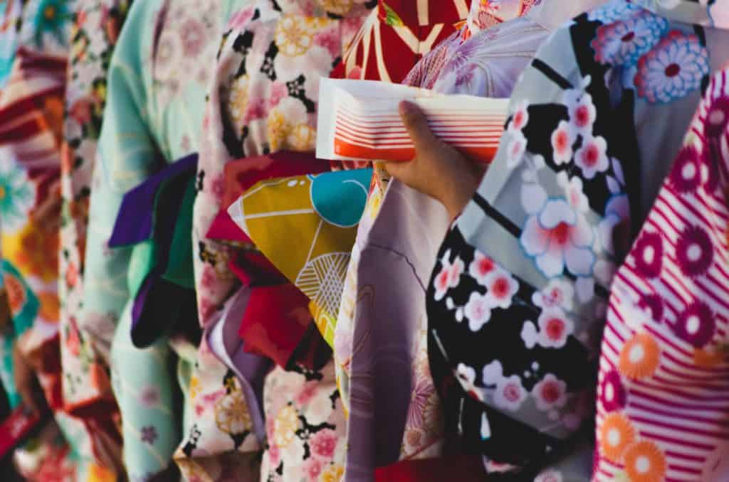 Best Kimono Rentals in Kyoto: Colourful Kimonos close up
